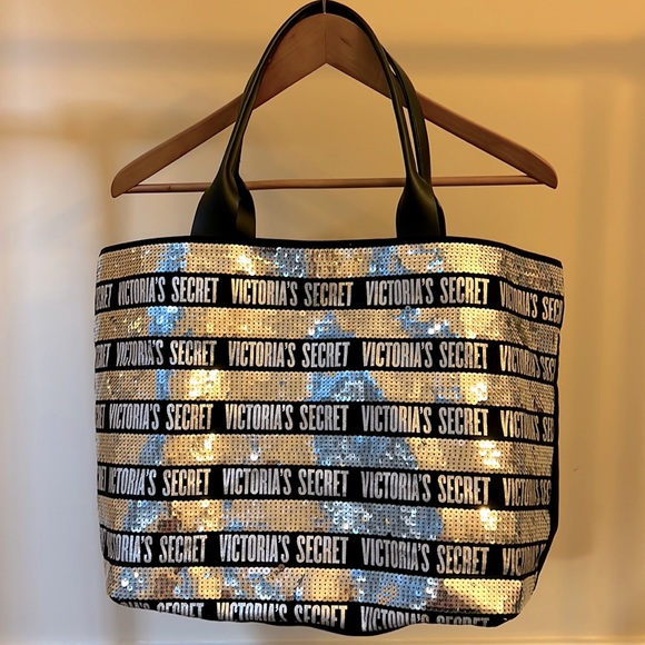 Victoria's Secret Handbags - Victoria’s Secret, Black & Silver sequined, Zipper closure Tote.